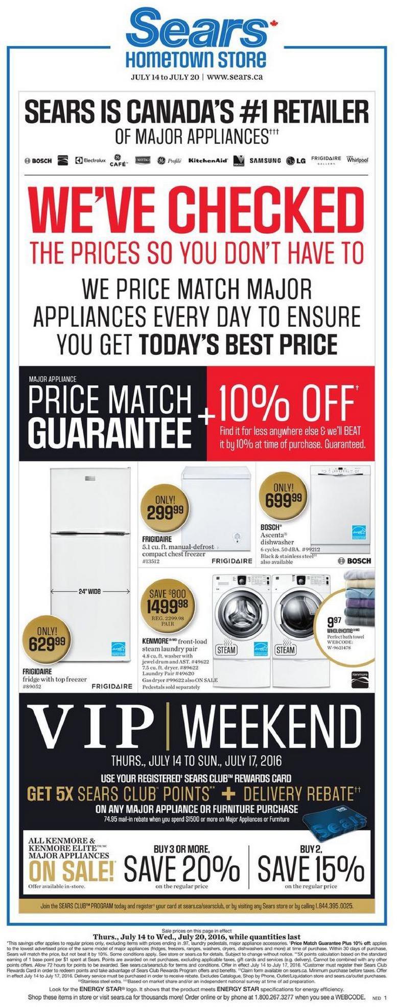 Sears Flyer July 14 20 2016 Major Appliances Sale   0 